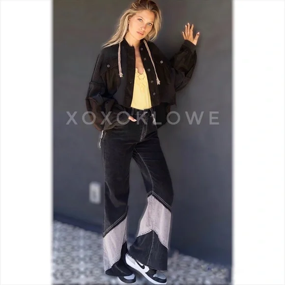 POL Corduroy Pants Retro High Waist Color Blocked - Picture 4 of 16